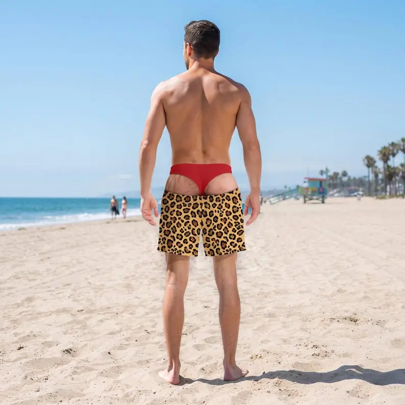 Funny Men's Swim Trunks, Custom Fake Underwear Board Shorts, Wide Load Novelty Beachwear, Summer Vacation Swim Shorts, Birthday Gag Gift for Him