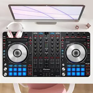 [Mouse Desk Pad] Non-Slip Mouse Pad Large Gaming Mouse Pad With Rubber Base & Stitched Edge DJ Blue LED Tech Design Desk Top Protector Mat For Home Office Studio And Holiday Gifts