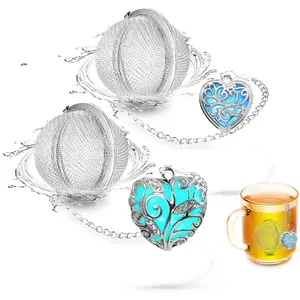 2pcs Tea Infuser Tea Strainers for Loose Tea Luminous Heart Pendant Loose Leaf Tea Steeper Tea Ball Fluorescent Stone Tea Diffusers for Loose Tea for