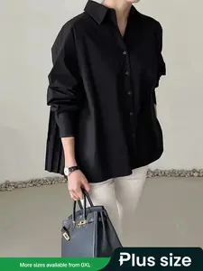 【Plus Size】 Solid Color Shirt, Casual Long Sleeve Outerwear for Summer, Women's Plus Clothing for Daily Wear