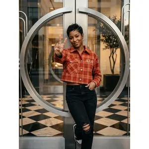 Delta Sigma Theta Cropped Crimson and Cream Plaid Shirt Jacket