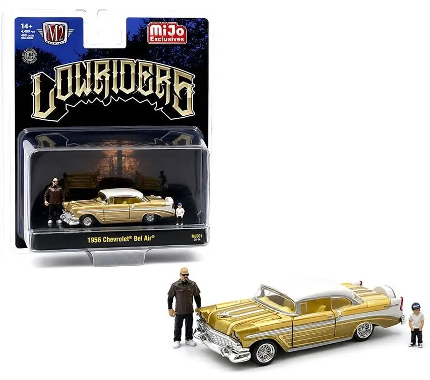 M2 Machines 1:64 Diorama Series 1956 Chevrolet Bel Air Lowriders with Dad & Son Figures Beige Gold 67500-MJS03