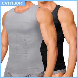 CATTIBOR 2 Pack Men Solid Compression Vest,Men Sleeveless Shirt Shapewear,Men T-Shirt Sport Vest,Men Breathable Round Neck Compression Tank Top Men Workout Training Basketball,Menswear & Underwear For All Seasons,Boy Vests