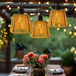 Handcrafted Woven Pendant Light, Kitchen Island Lamp, Handmade Woven Light, Cottage Style Chandelier, Bohemian Style Pendant Lighting, Suitable for Ceiling Hanging Fixtures in Patio Dining Areas, Bedrooms, Hallways