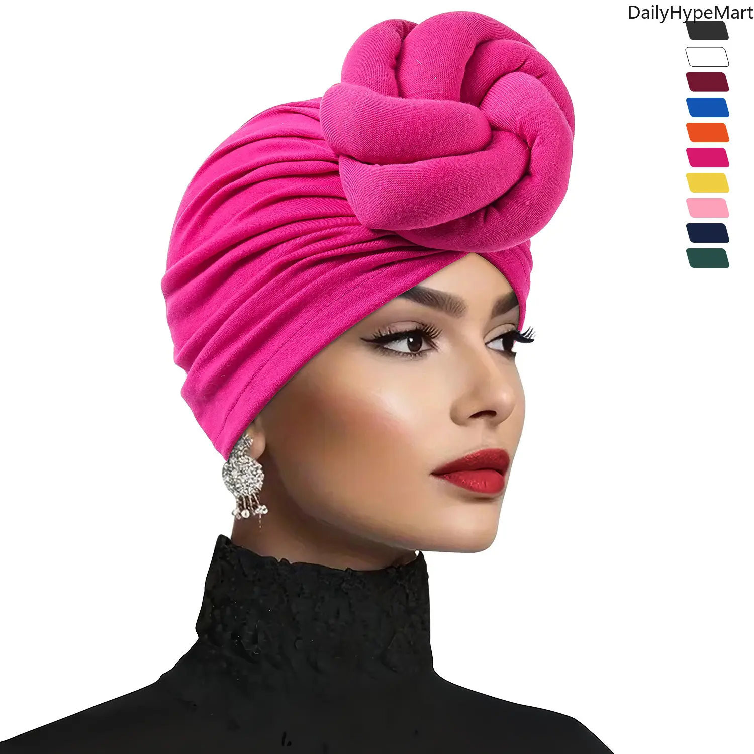 Boho Style Solid Color Turban Scarf Head Wrap - Decorative Knotted Braid Design, Bright Color Fashion Accessory for Christmas, Engagement Events, Boho Style Scarf, Decorative Scarf