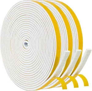 White Weatherstripping 1/4" W x 1/8" T,  Seal Strip for Window Door, Adhesive  Insulation Tape Reduce Noise Dust Cold Air, 16FT Each x 3 Rolls