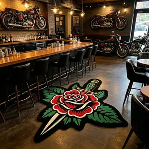 Creative Knife Rose Shaped Rug, Vintage Floral Bedroom Bedside Carpet, Soft Comfortable Sofa Living Room Rug, Indoor Decor