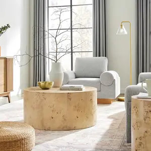 Modway Cosmos 35" Round Burl Wood Coffee Table in Natural Burl