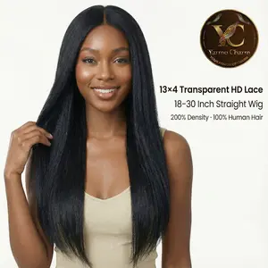 Yarmo Charm Straight 13x4 Transparent Lace Front Human Hair Wig, Long Straight 18 22 26 30 Inch and Straight Bob 12 14 16 Inch, 200% Density, Natural Black and 4/27 Highlight, Beginner Friendly, Can Be Worn With or Without Glue, US Stock for Women