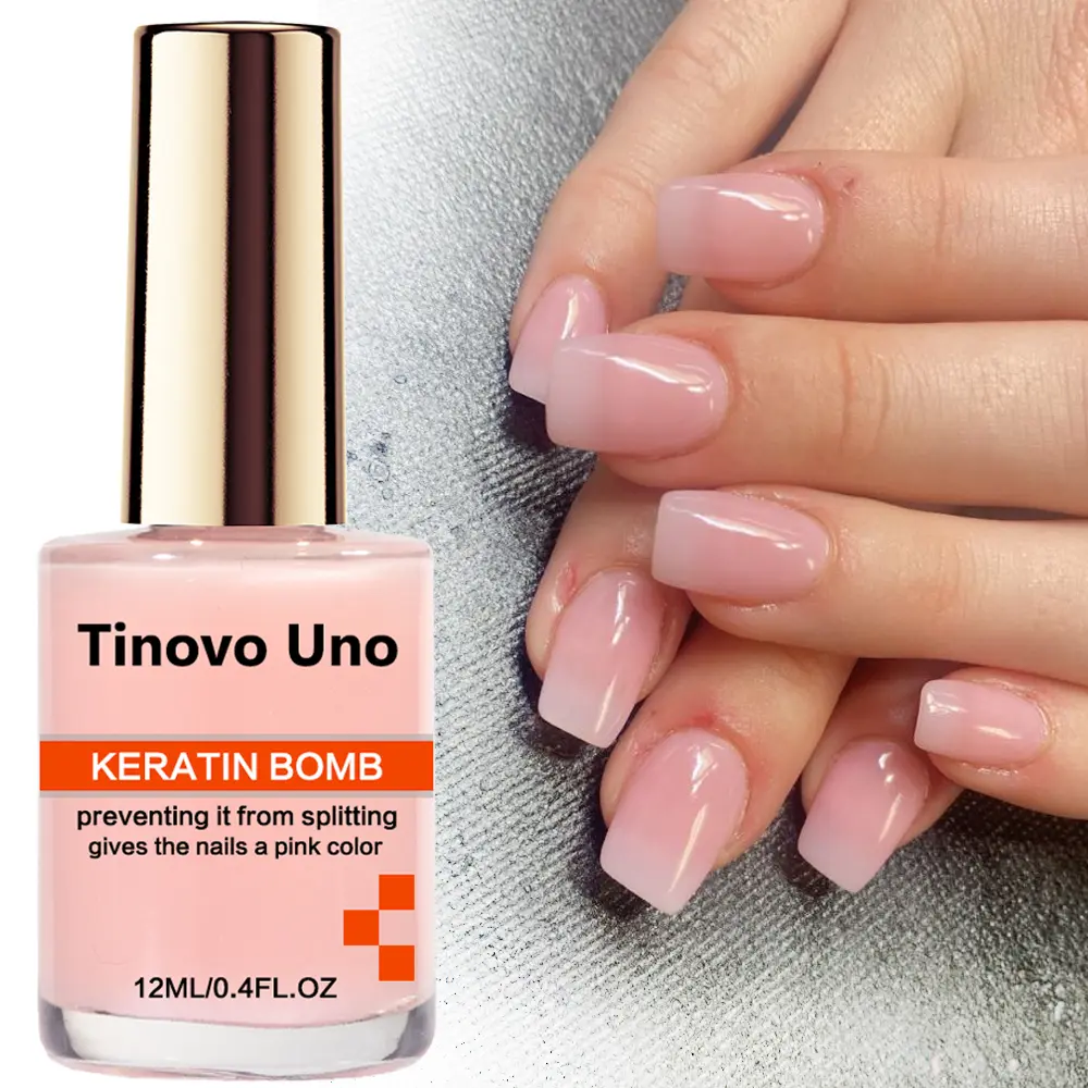 Tinovo Uno "KERATIN BOMB" Nail Strengthener - 12ml Pink Gel-Based Nail Care Solution Containing Keratin-Enhancing Ingredients, Nail Products