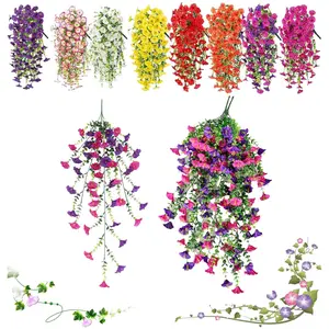 Artificial Morning Glory Flower Hanging Decoration, 2 Counts Outdoor Decorative Hanging Basket, Waterproof Simulation Plant for Garden, Wall, Fence