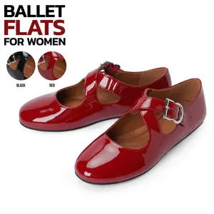Womens Ballet Flats Round Toe Buckle Strap Mary Jane Fashion Ballerina Prom Party Dance Casual Dress Cute Elegant Trendy Modern Shoes