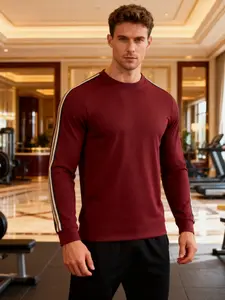 Men's Athletic Crew Neck Sweatshirt, Long Sleeve Mesh Pullover with Side Stripes, Lightweight Breathable Gym Top for Workout & Casual Wear, Athletic Apparel
