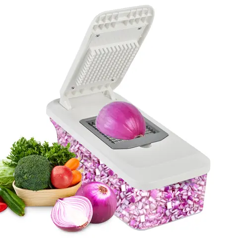 SUSTEAS 10-in-1 Fruit Vegetable Slicer Set - Durable Rectangular ABS Plastic Kitchen Utensil, 6-Blade Pro Mandoline, Dicer, Grater, Shredder, Lemon Squeezer, Egg White Separator, Cleaning Brush Included (Grayish White, 2.0L)
