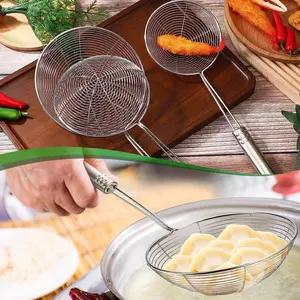Stainless Steel Spider Strainer Skimmer, Set of 3 Professional Kitchen Pasta Strainer Spoon with Long Handle - Asian Strainer Ladle Wire Skimmer Spoons for Cooking and Frying (4.5"+5.3"+6.1") Utensils Sturdy