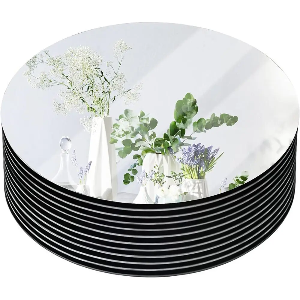 Mirror Acrylic Board for Tables, 12pcs/set Round Mirror Centerpieces, Decorations Tray for Wedding Party Decorating, Party Activities Supplies, Acrylic Plaque Decor, Home Decor Products