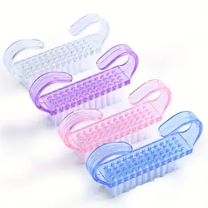 2-pieces Transparent Handle Nail Cleaning Brush with Curved Grip Multi-color Nail Art Dust Collector Durable Plastic Finger Brush for Cleaning Nails Manicure Cutics Cleanser Cleanser Cutics