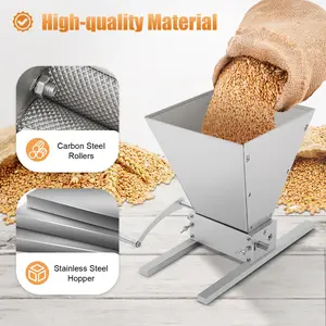 4L Hopper Grain Mill Grinder, Hand Crank & Electric Drill Grain Mill Safety Upgraded, Grain Mill Brewing for Milling Barley, Wheat, Grains, Two Rollers 0-2.5mm