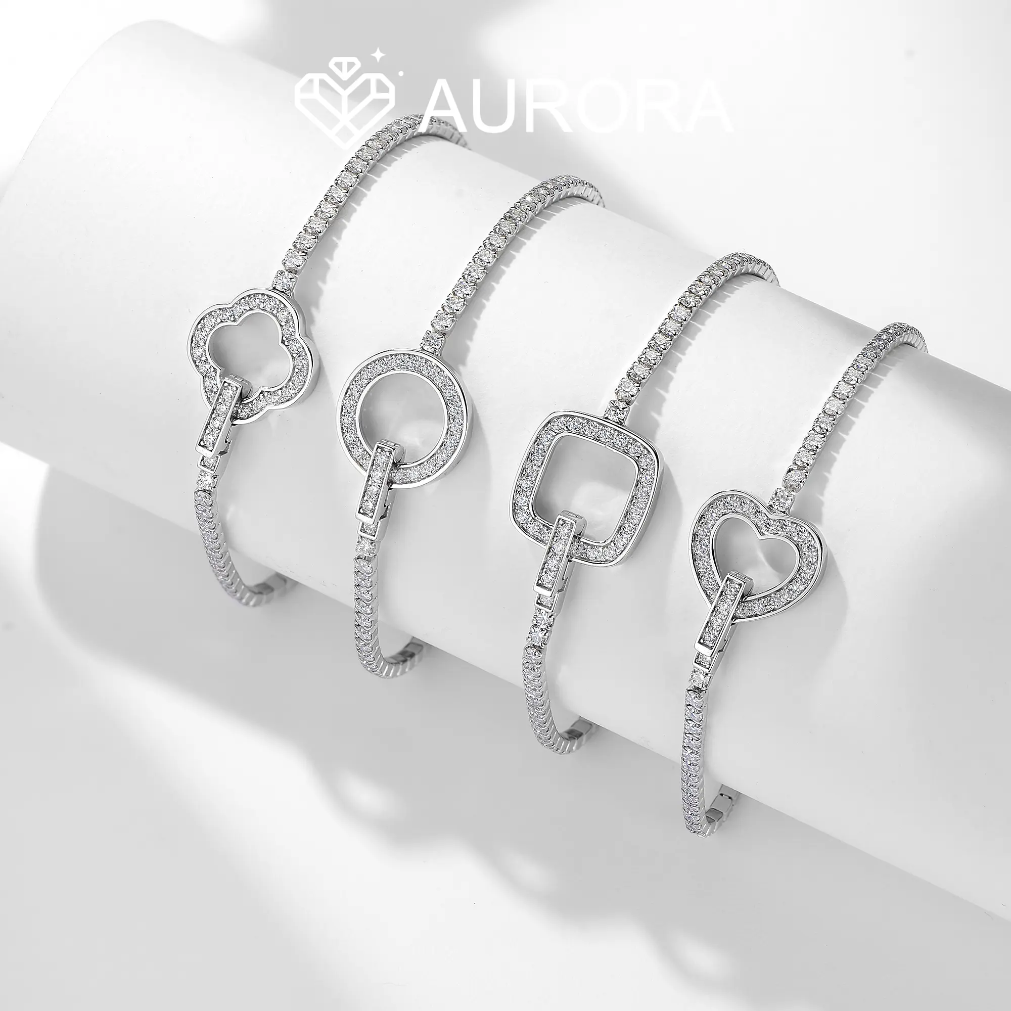 【#210 Shape Charm Bracelet】925 Sterling Silver Full VVS1 Round Synthetic Moissanite Bangle for Female Adults, Customizable High-Quality Birthday Gift Jewelry