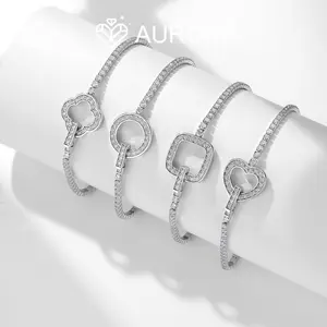 【#210 Shape Charm Bracelet】Full moissanite bracelet bangle with 925 Sterling Silver high quality for women birthday anniversary gift Bangle Synthetic Moissanite