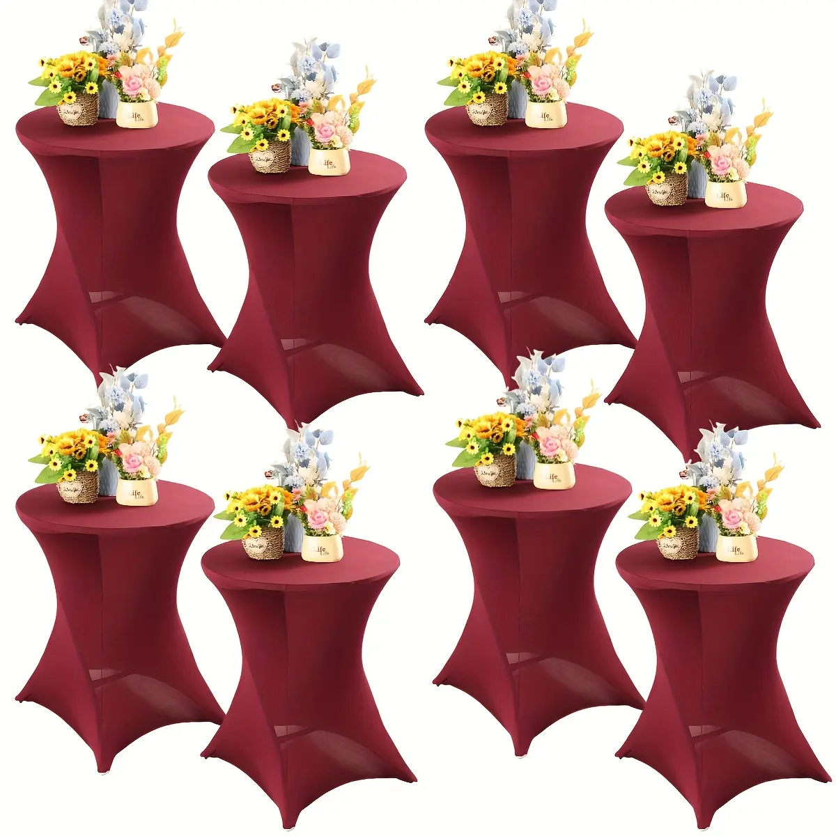 8-Pack 24x30 Inch e Stretch Lycra Round Tablecloths Elastic Fabric, Elegant Table Covers for Weddings,  Events, Home Parties, Indoor/Outdoor Decor, Party Tablecloths, Wedding Banquet Essentials, Elegant Table Setting, Stretchable Tablecloth.
