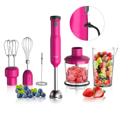 Rosewill 6-in-1 Multi-Speed Cordless Rechargeable Immersion Hand Blender,  Heavy Duty Motor - Stick Blender, Beaker, Whisk, Chopper, Dual Beater, Milk Frother - For Smoothies, Baby Food, Soup - Rose