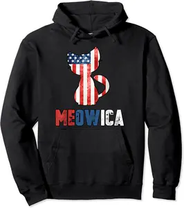 4th of july Meowica Cat Shirt Patriotic Flag Plus Size Pullover Hoodie - 35B0BQL62LKY