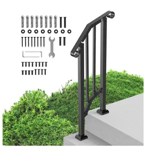 Outdoor Stair Handrails for Steps - 1-2 Step Rail Kit, Carbon Steel Railing for Seniors, Porch & Deck - Black Arch Style 2