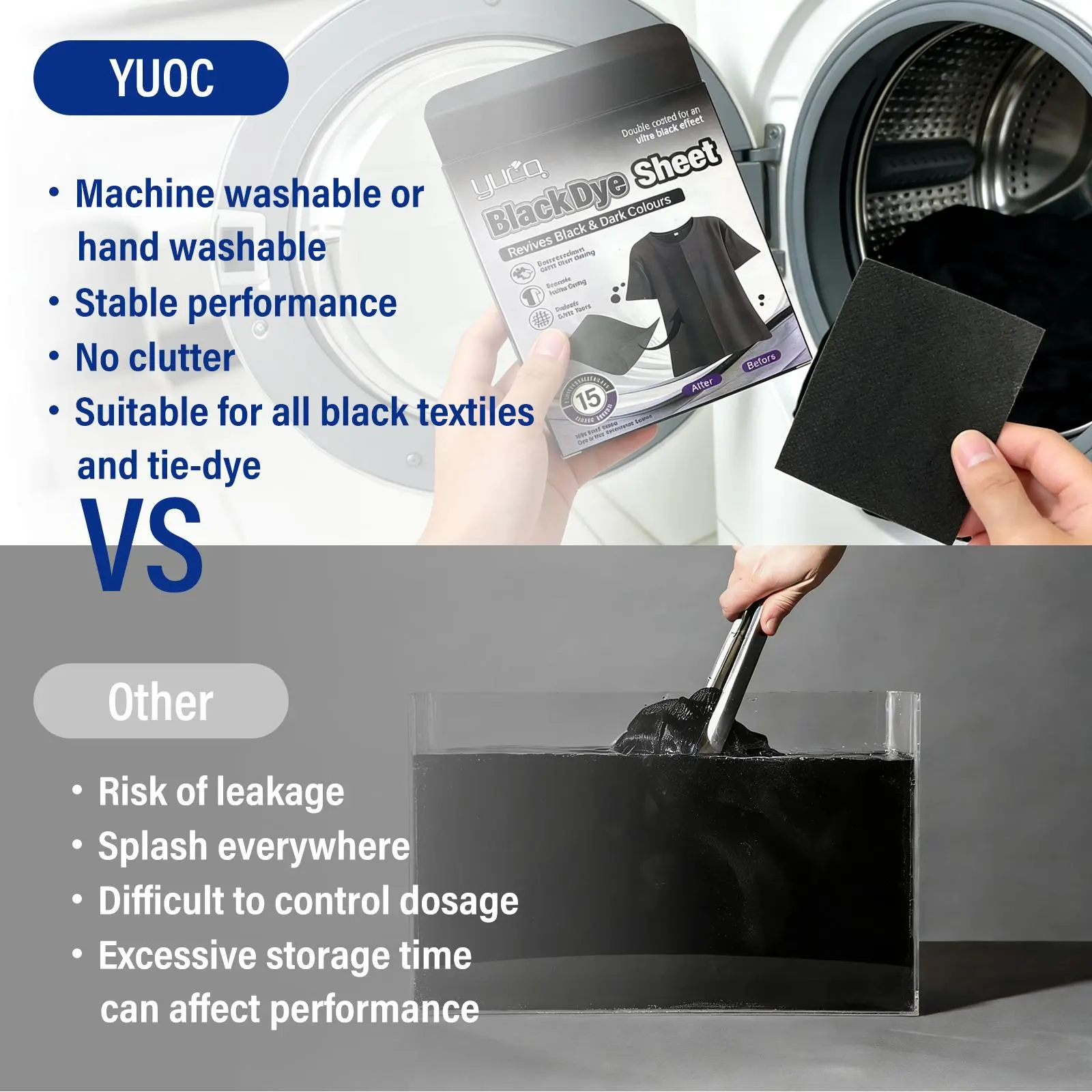 YUCO Laundry Color Restorer Sheets for Black & White Clothes, Restore Faded Black Clothes and Brighten Yellowed Whites, Fabric Renewal Laundry Sheets, Fast Dissolve Deep Clean Formula, Easy Laundry Solution for All Fabrics Color Restoration No Irritating