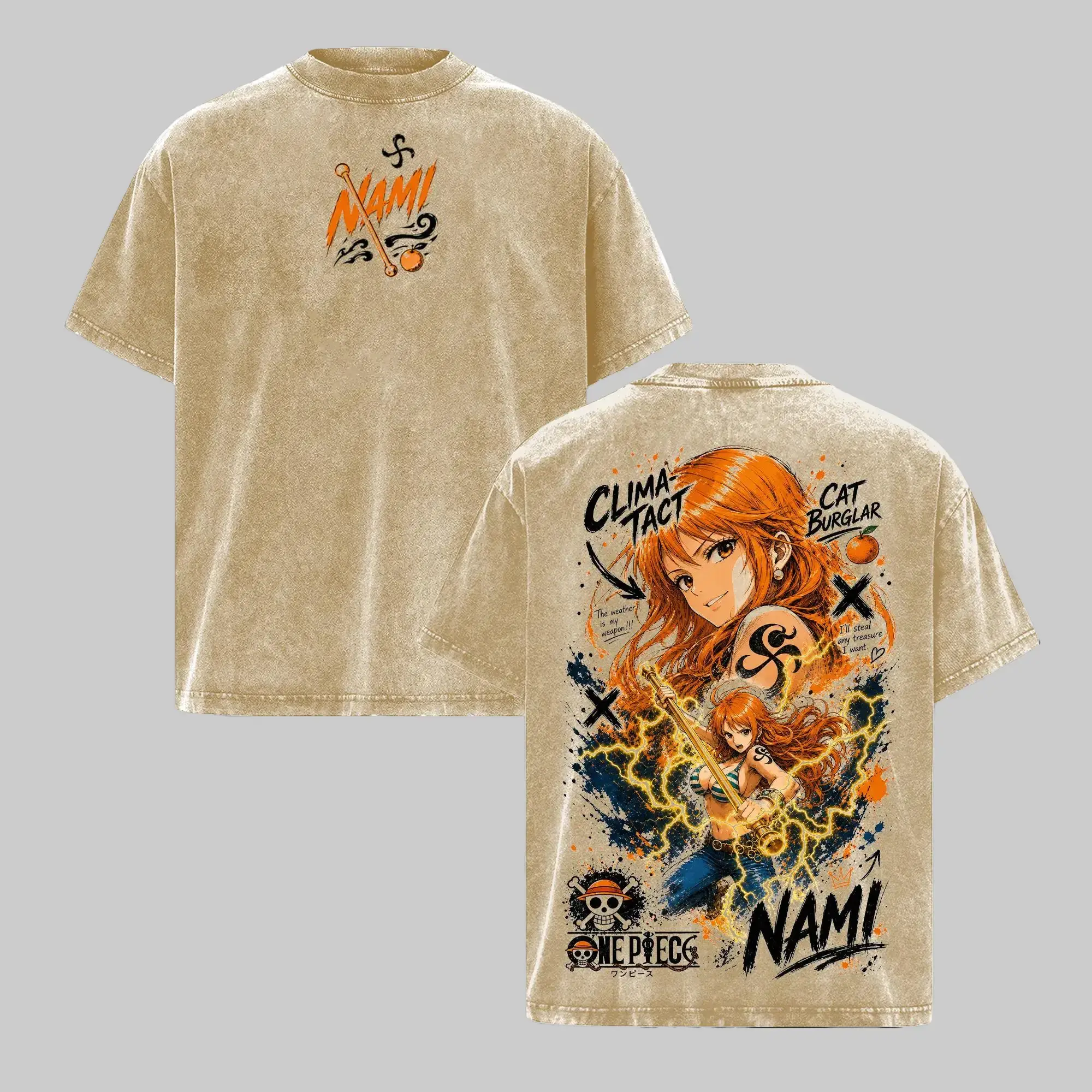 Nami Vintage T-Shirt OP Anime Graphic Tee Oversized Streetwear Shirt Cat Burglar Manga Fan Gift Unisex Clothing