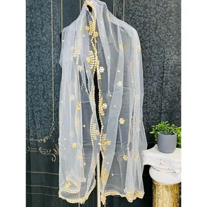 Net dupatta with foil mirror work
