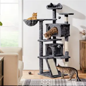 Costoffs 57" Cat Tree, Cat Tower for Indoor Cats, Cat House with Platform, Scratching Posts, Double Condos, Cat Climbing Frame Bed Furniture