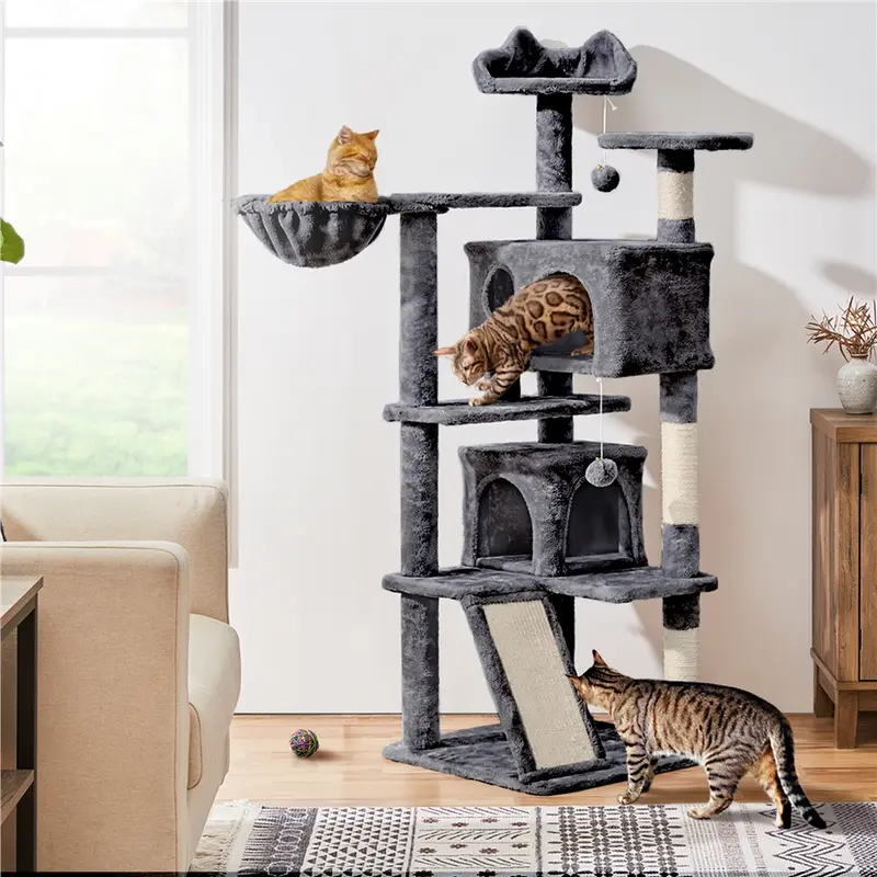 Costoffs 57" Cat Tree, Cat Tower for Indoor Cats, Cat House with Platform, Scratching Posts, Double Condos, Cat Climbing Frame Bed Furniture