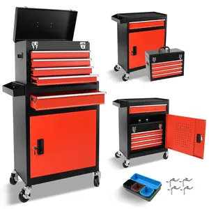 Tool Chest, 5-Drawer Rolling Tool Storage Cabinet with Detachable Top Tool Box, Liner, Universal Lockable Wheels, Locking Mechanism, Metal Tool Cart for Garage Workshop velx bolts verxbolts pallets vec bolts pallet 0 degree ratchet vax bolts
