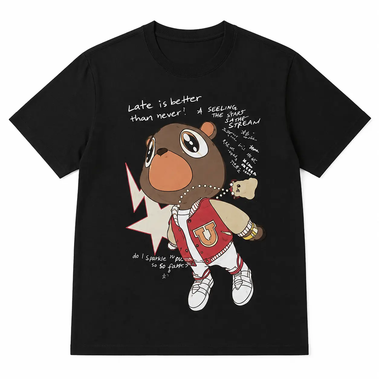 Graduation Bear Graphic Tee, Y2K Rap Streetwear T-Shirt, Unisex Crew Neck, Vintage Hip-Hop Graphic, Sports Style, Casual Cotton Fit