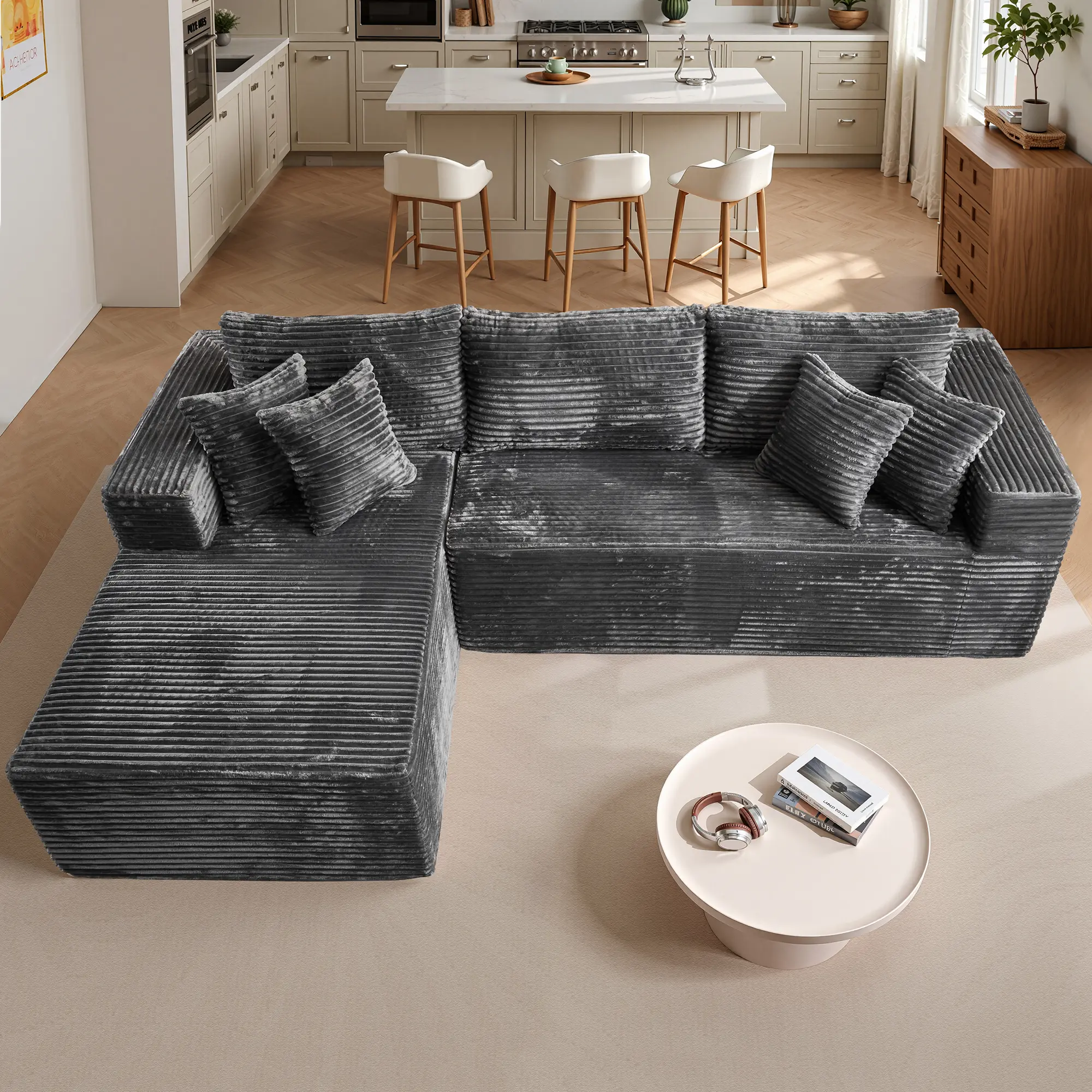 108" Grey L Shape Sofa Left Chaise