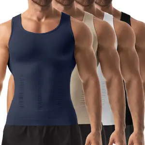 Men's Tank Top - A tight fitting shirt for shaping and back support, with abdominal control, made of breathable nylon material, available in gray and blue