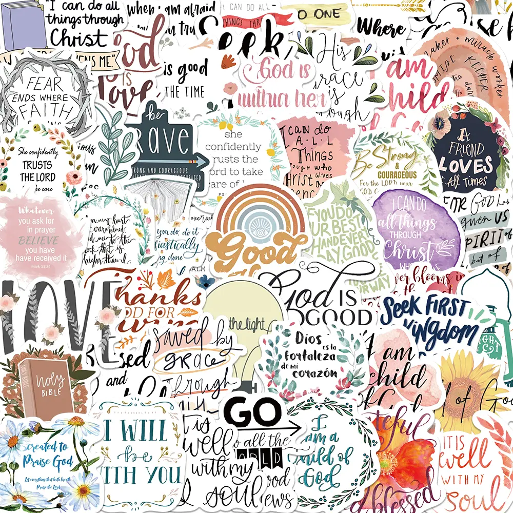 50 Pcs Jesus Bible Vinyl Stickers, Waterproof Christ Faith Decals for Water Bottles & Laptops, DIY Scrapbooking Supplies for Teens