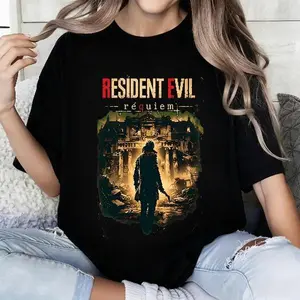100 Cotton Casual Style T-Shirt Resident Evil Requiem Graphic Design For Fans Of Horror And Gaming Perfect For Autumn And Winter Wear Ideal Gift For Gamers And Movie Enthusiasts