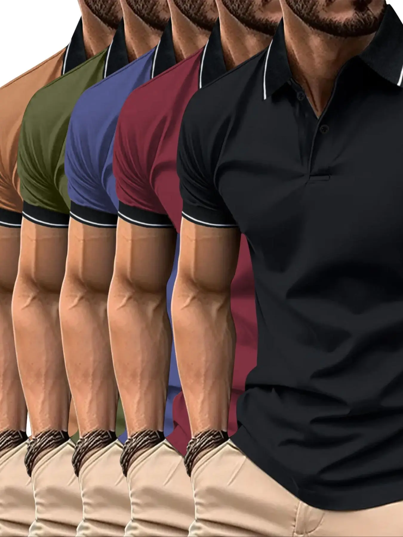 Men's Contrast Binding Buttons Polo Collar Shirt, Regular Fit Casual Fashion Short Sleeve Polo Collar Shirt Top, Polo Shirts Men, Polo Shirts for Men,