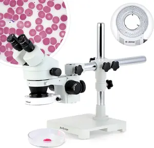 SYe SM-3BX-80S Professional Binocular Stereo Zoom Microscope, WH10x Eyepieces, 3.5X-45X Magnification, 0.7X-4.5X Zoom Objective, 80-Bulb LED Ring Light, Single-Arm Boom Stand, 90V-265V, Includes 0.5x Barlow Lens