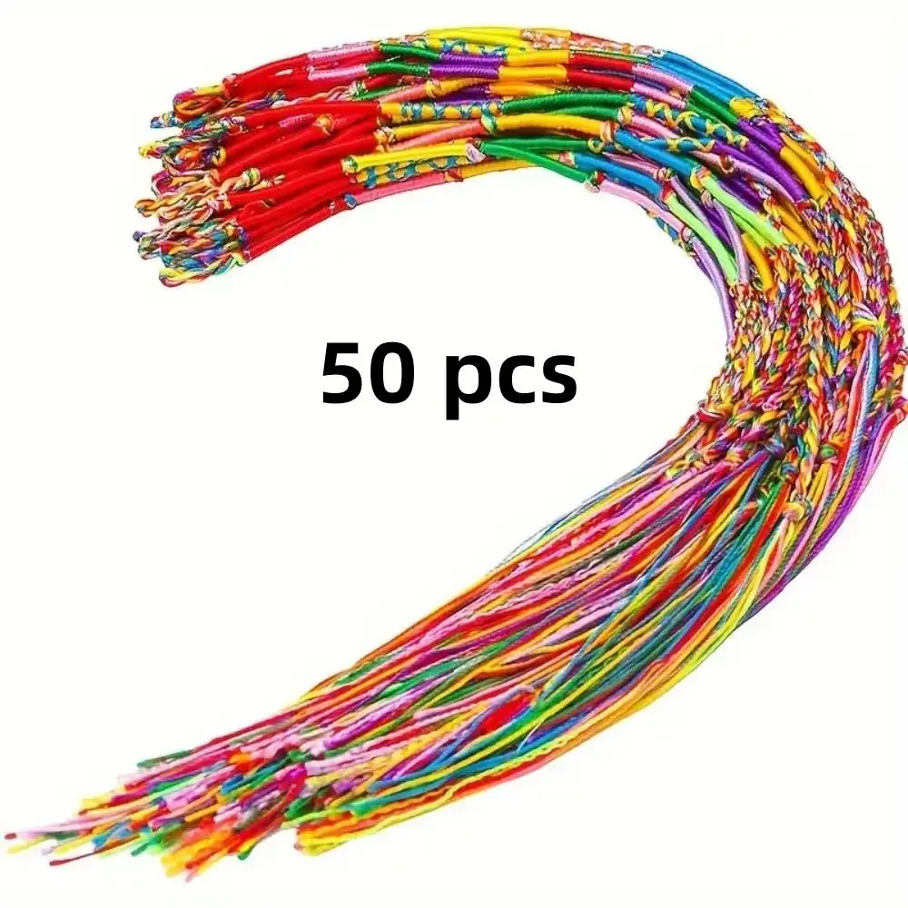 Random Color Handmade Friendship Bracelets Bulk, 50pcs/set Colorful Braided Bracelet, Party Gift Supplies for Birthday Wedding Festival, Mix Bracelets