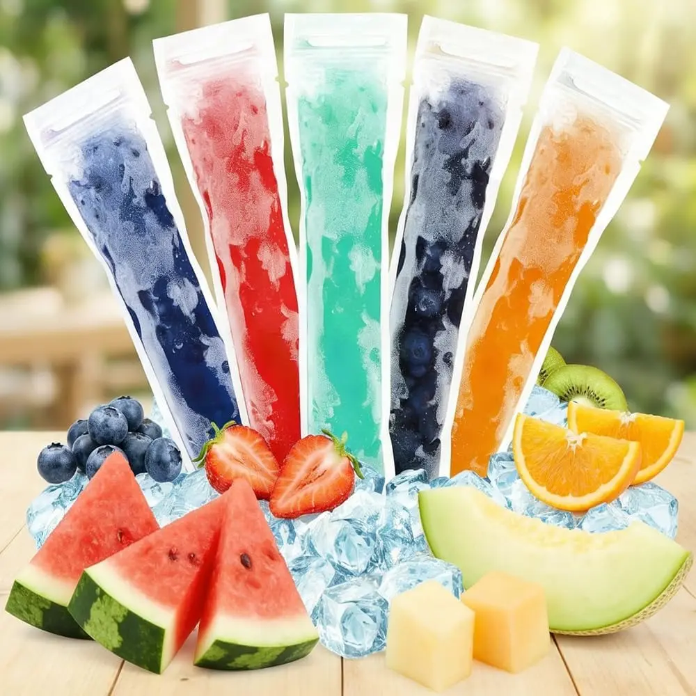 （8.66*1.96inch）Disposable Ice Popsicle Mold Bags, Popsicle Bags Ice Pop Bags Plastic Freezer Tubes with Zip Seal for Homemade Ice Pops Yogurt Tube Juice Fruit Smoothies DIY Snacks (50)