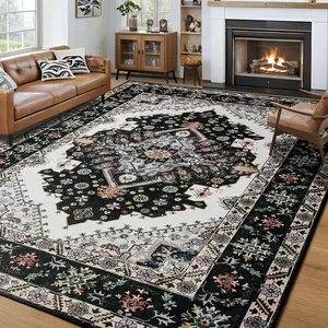 8x10 Area Rugs for Living Room, Vintage Machine Washable Rug,Low Pile Print Large Rug with Rubber Backing Non-Slip Carpet for Bedroom,Kitchen,Dining Room,Home Office,Home Decor,Black,Green, Grey,4x6,5x7,6x9,8x10 Feet