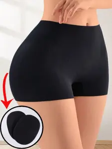 1 Count Women's Plain Mid-rise Padded Butt Shapewear Pants,High Stretch Firm Tummy Control Butt Fit Lifting Shaper Bottoms, Premium Large Pads Butt Lifting Panties,Seamless Hip Padded Enhancer Body Shaper Shorts，Suitable For Daily Wear