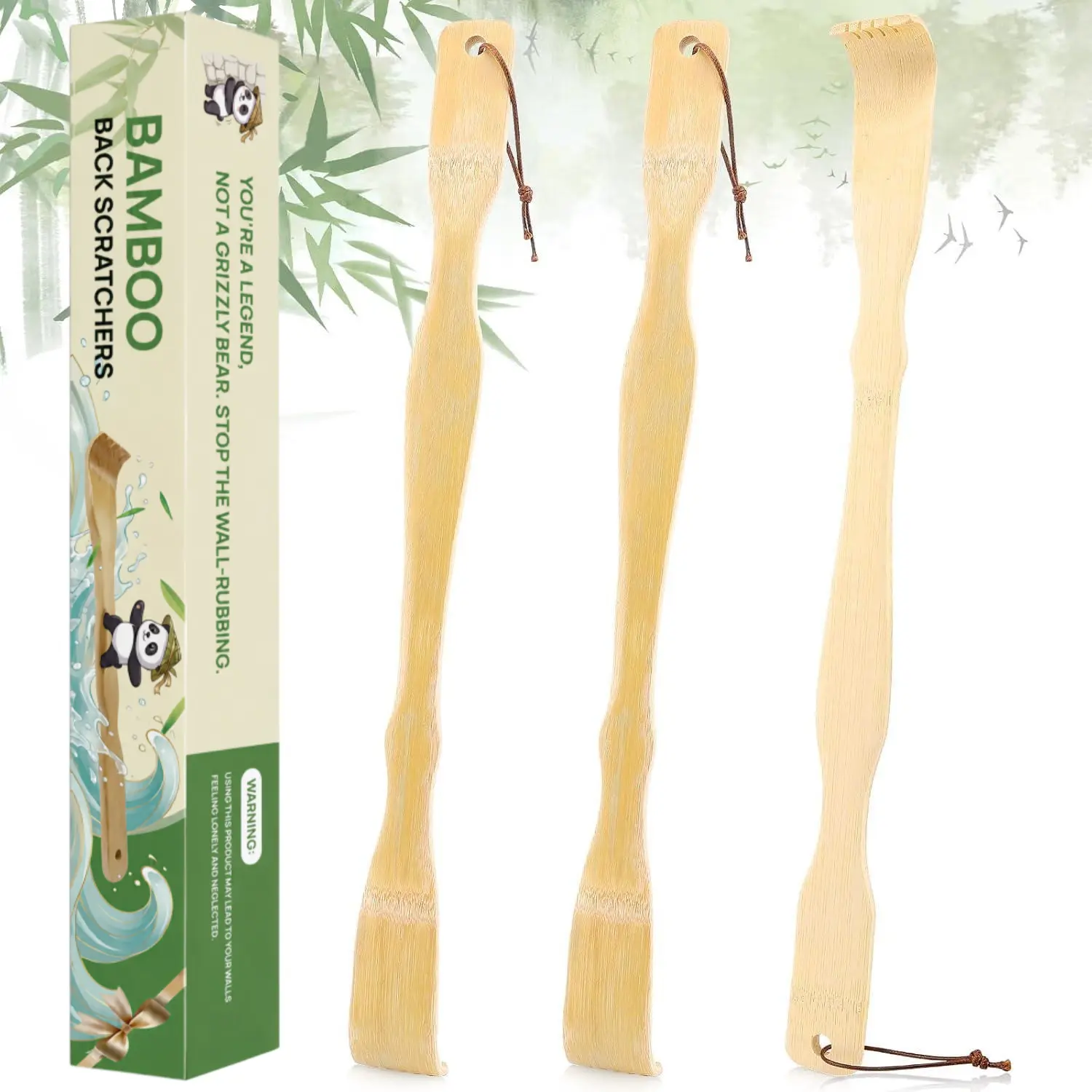 3-Pack Wooden Bamboo Backscratcher - 16.5in Long Handle, Smooth Body Care Tool for Adults, Festive Gift for Seniors, Easter Basket Stuffer