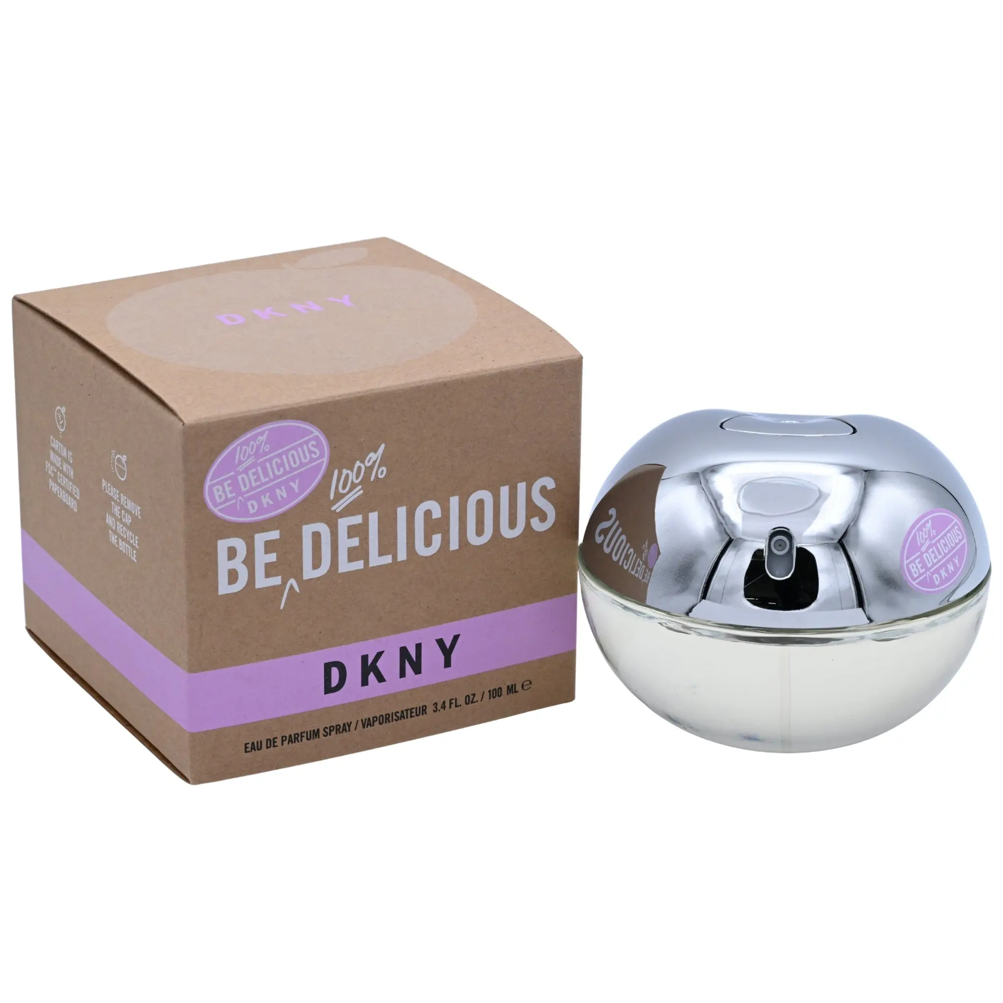 DKNY Be 100% Delicious Eau de Parfum Spray for Women, Black Currant & Sandalwood Signature Scent, Solar Floral Notes, Feminine Energy, Fruity, 3.4 fl oz Edp Fragrance, Women's Fragrance