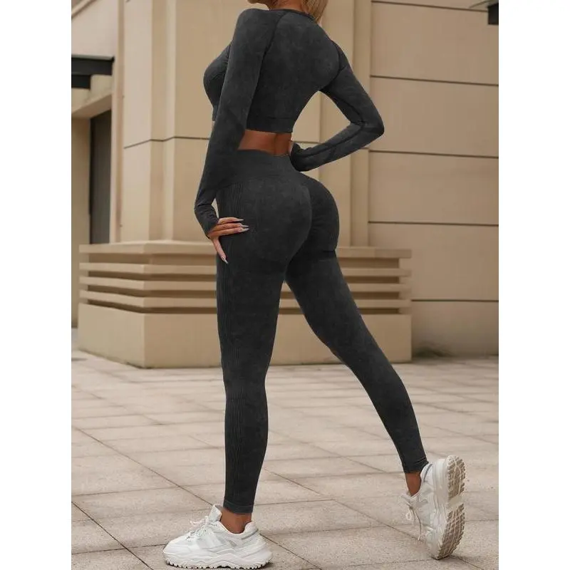 Women's Tie Dye Print Raglan Sleeve Crop Top & High Waist Leggings Tracksuit Set, Sporty Breathable Comfy Outfits for Yoga Gym Workout Running, Ladies Sportswear for All Seasons