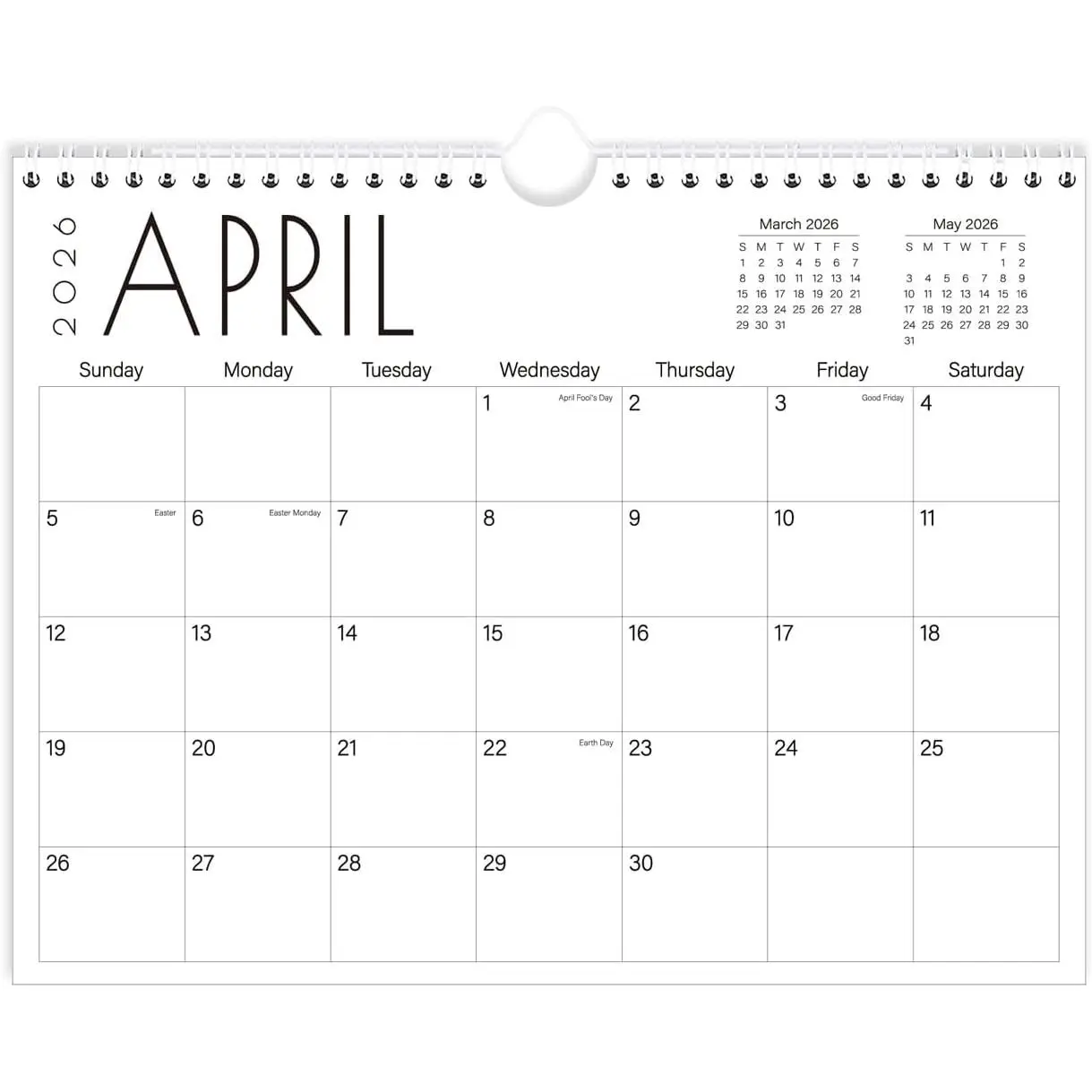 Calendar 2026-2027 - 15 Months Wall Calendar from April 2026 to June 2027, 11'' x 8.5'' Calendar 2026-2027 with Holiday Marked,  Paper for Organizing, Black Large