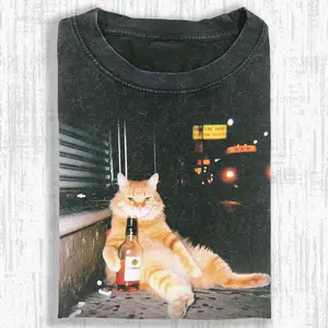 DRINKING CAT T- SHIRTS, Vintage Graphics Cat Comfort Colors Tee, Womenswear Menswear, Gift for Women & Men, Unisex Tee, All size Top, Streetwear